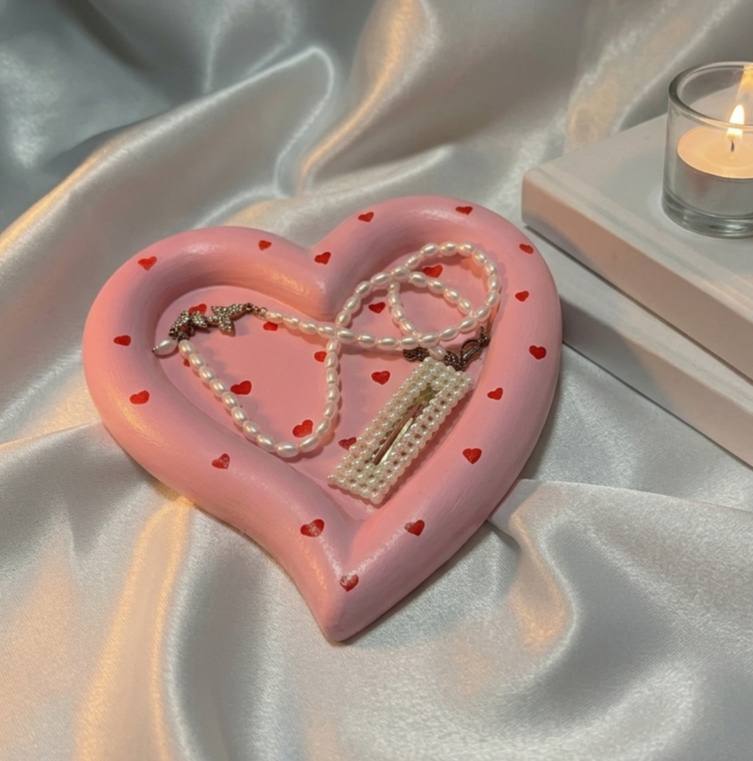 Kalpli Takı Tabağı El Yapımı Alçı Hediyelik Pembe Dekoratif Tabak