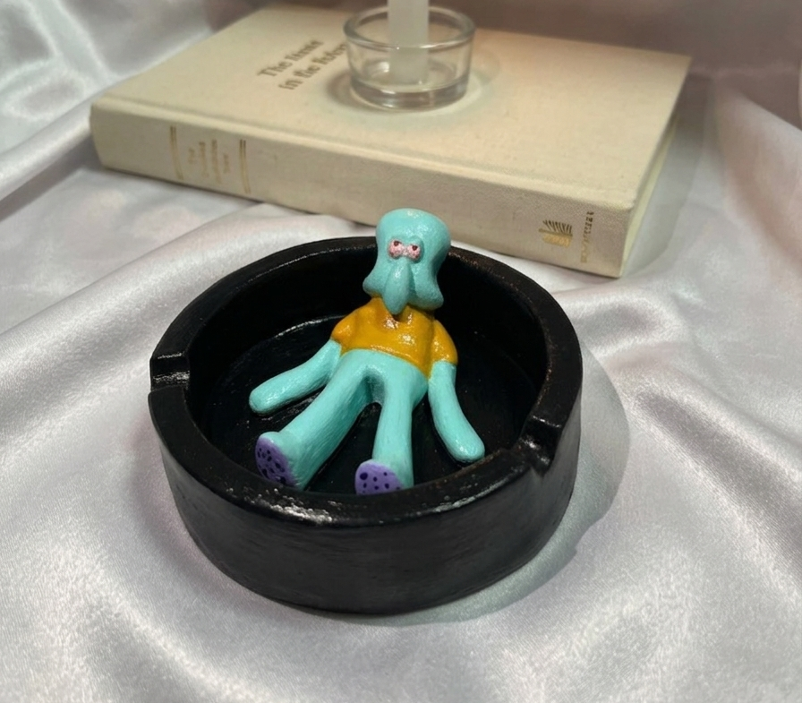 Squidward Tasarım El Yapımı Kil Küllük